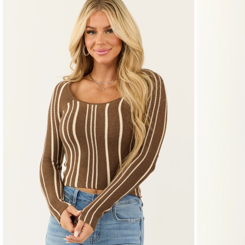 Le Lis Collection Brown crème Striped Women's Sweater NWT